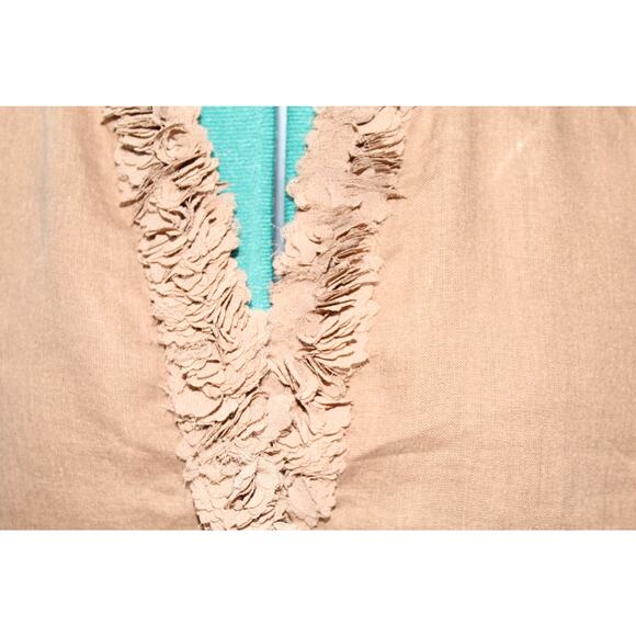 Chico’s Linen Ruffle Trim Button Front Top Tan Easy Fit Women’s Size 1 (8) - Picture 4 of 6